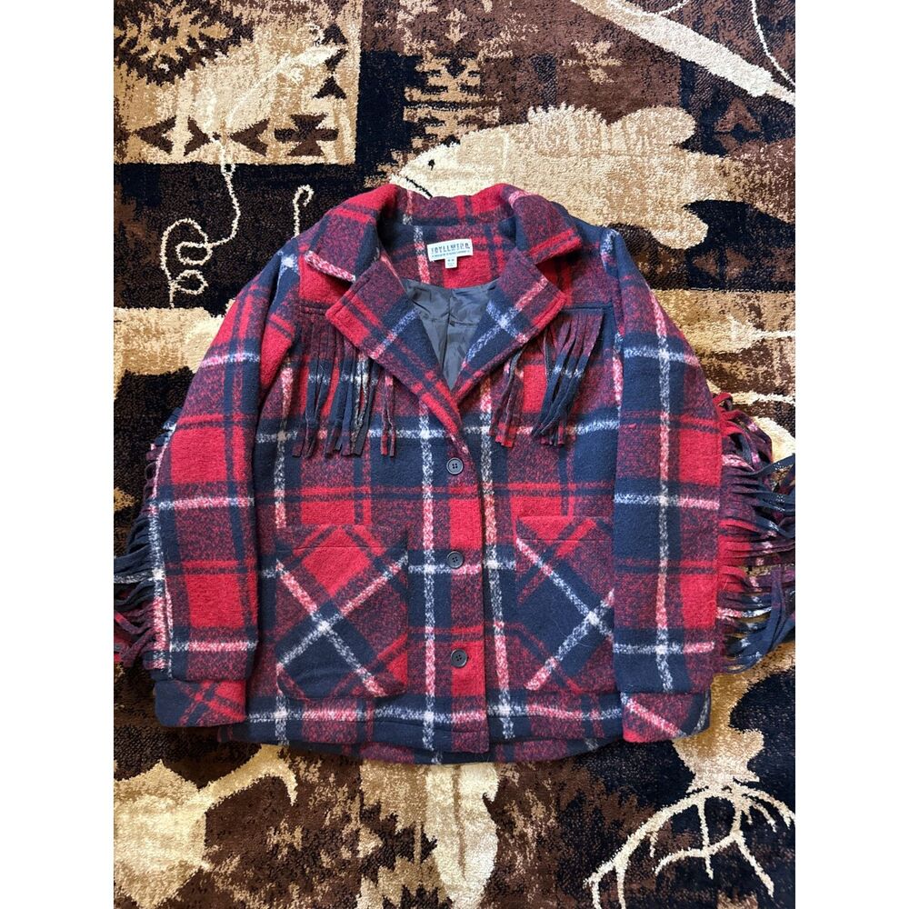 Idyllwind Red Blue Plaid Fringe Coat Women's Medium Western Country Jacket